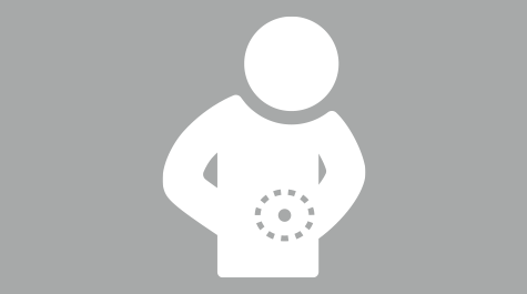 white icon of person with stoma on grey background